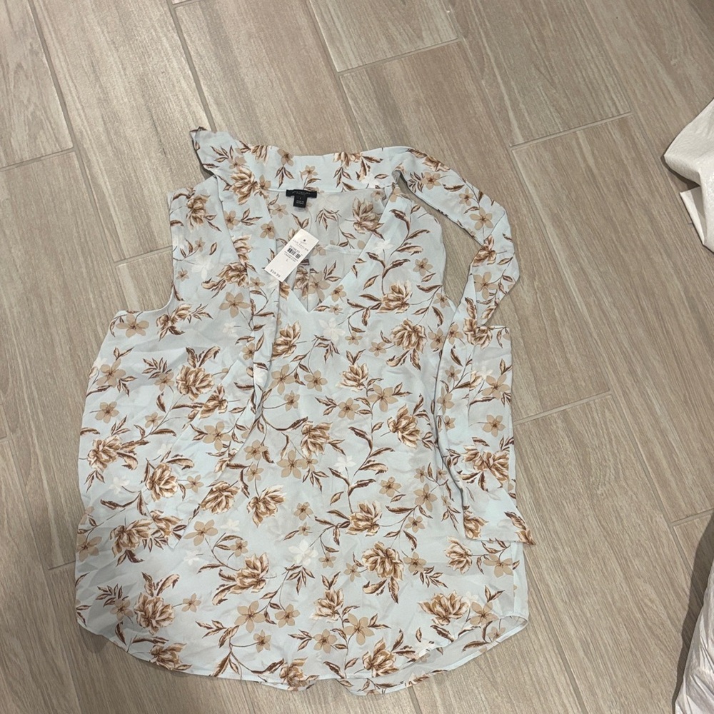 Ann Taylor Floral Ruffle Blouse - Cream and Brown
